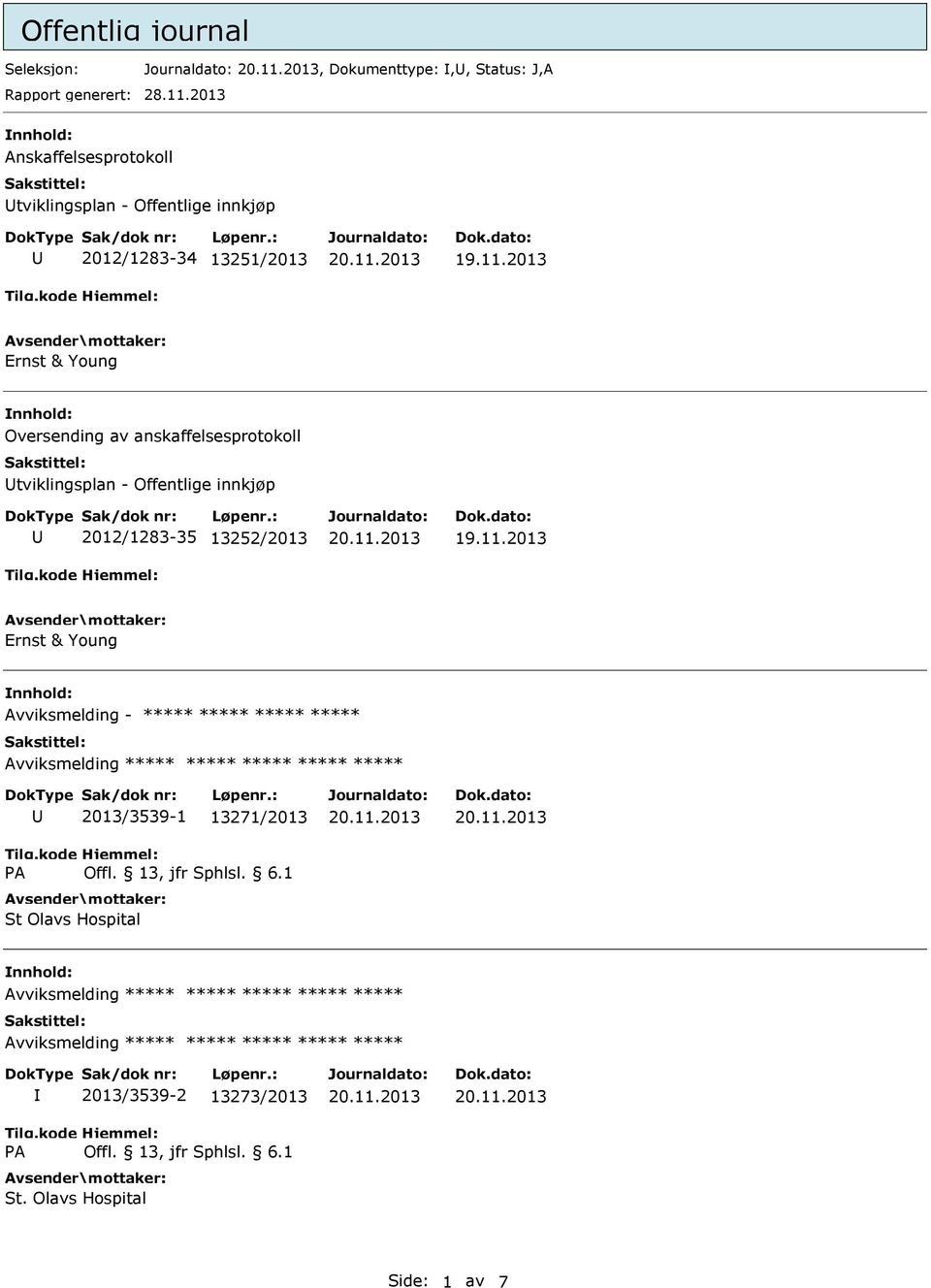 av anskaffelsesprotokoll tviklingsplan - Offentlige innkjøp 2012/1283-35 13252/2013 Ernst & Young Avviksmelding