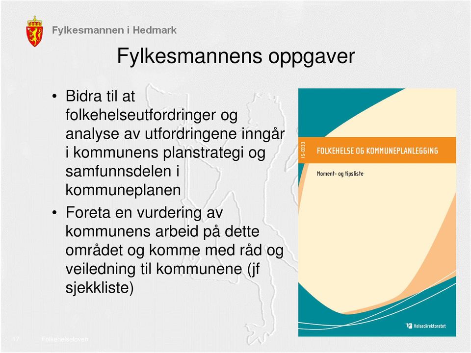 kommuneplanen Foreta en vurdering av kommunens arbeid på dette området