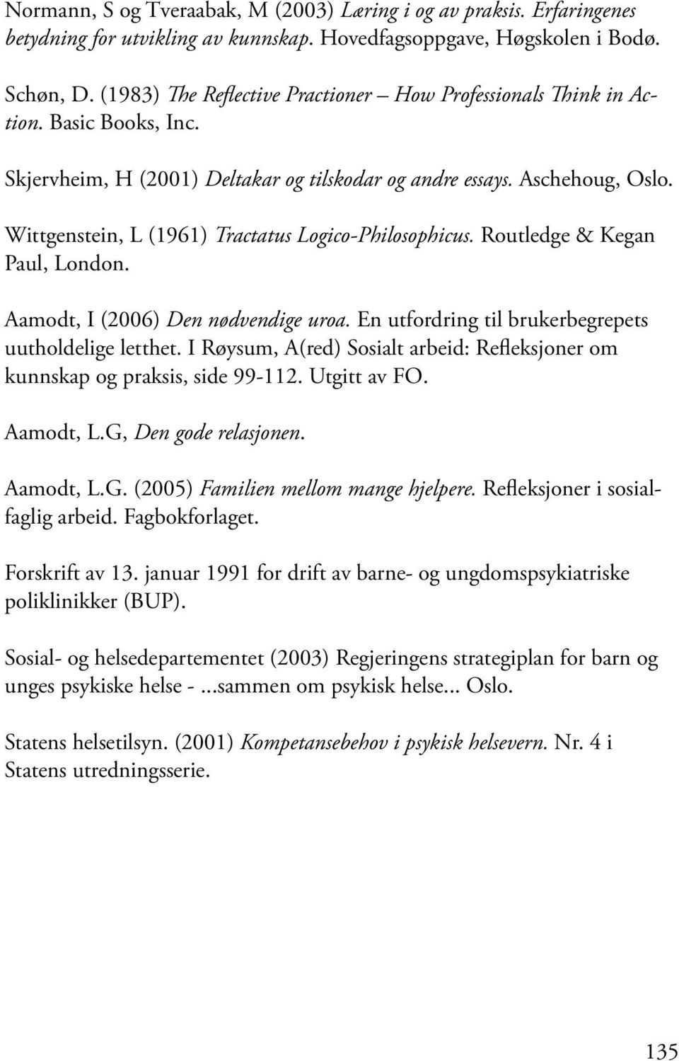 Wittgenstein, L (1961) Tractatus Logico-Philosophicus. Routledge & Kegan Paul, London. Aamodt, I (2006) Den nødvendige uroa. En utfordring til brukerbegrepets uutholdelige letthet.