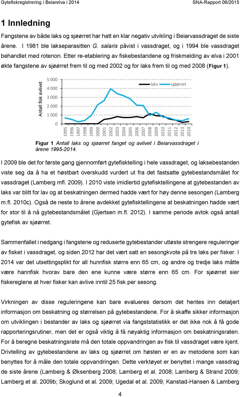 salaris påvist i vassdraget, og i 1994 ble vassdraget behandlet med rotenon.