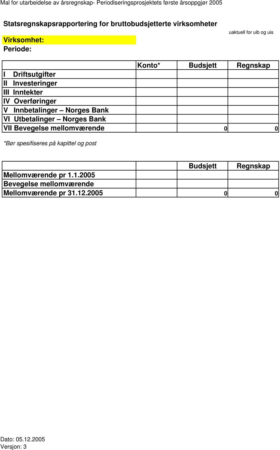 Innbetalinger Norges Bank VI Utbetalinger Norges Bank VII Bevegelse mellomværende 0 0 *Bør spesifiseres