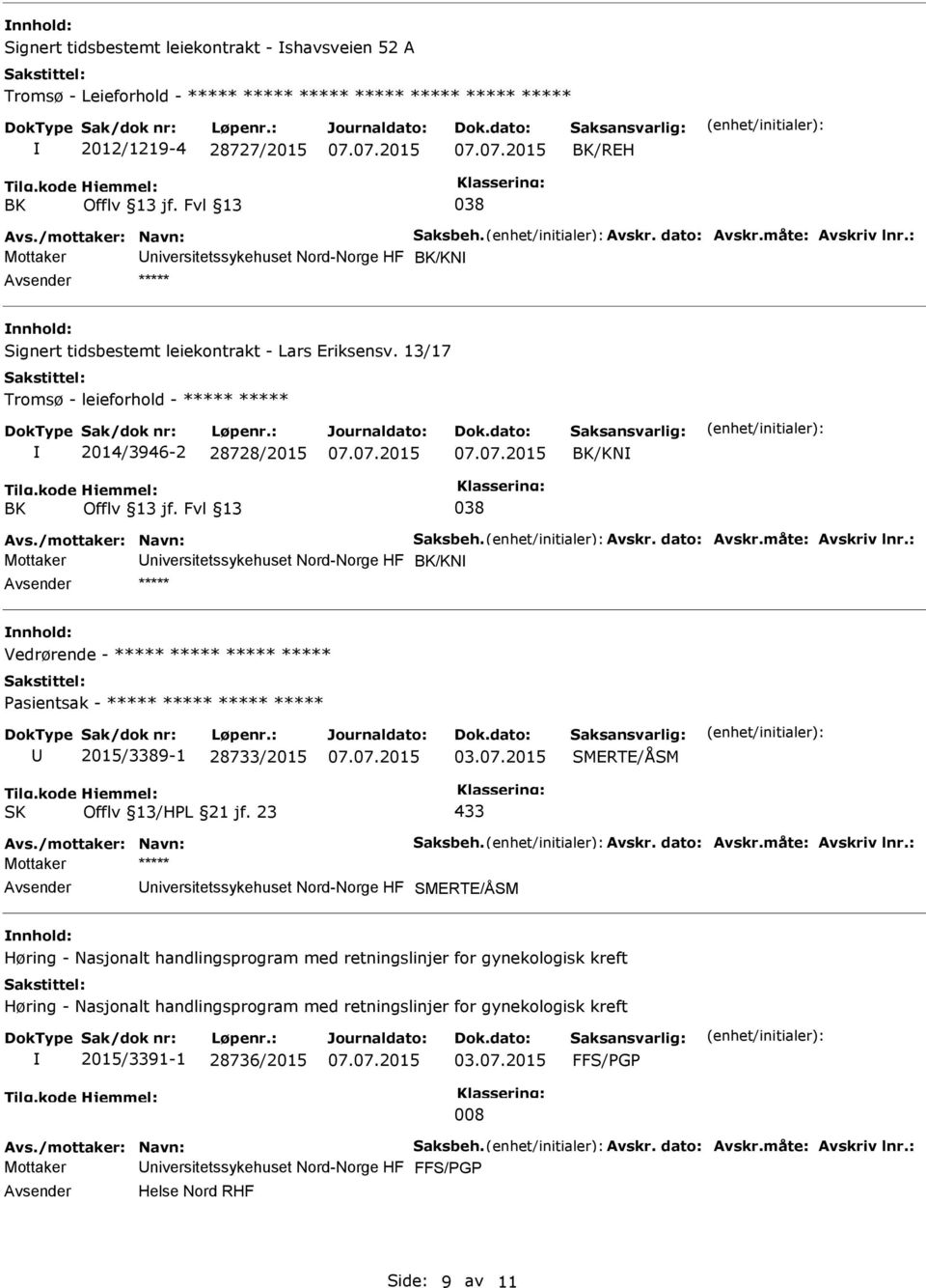 13/17 Tromsø - leieforhold - ***** ***** 2014/3946-2 28728/2015 BK/KN BK 038 Avs./mottaker: Navn: Saksbeh. Avskr. dato: Avskr.måte: Avskriv lnr.