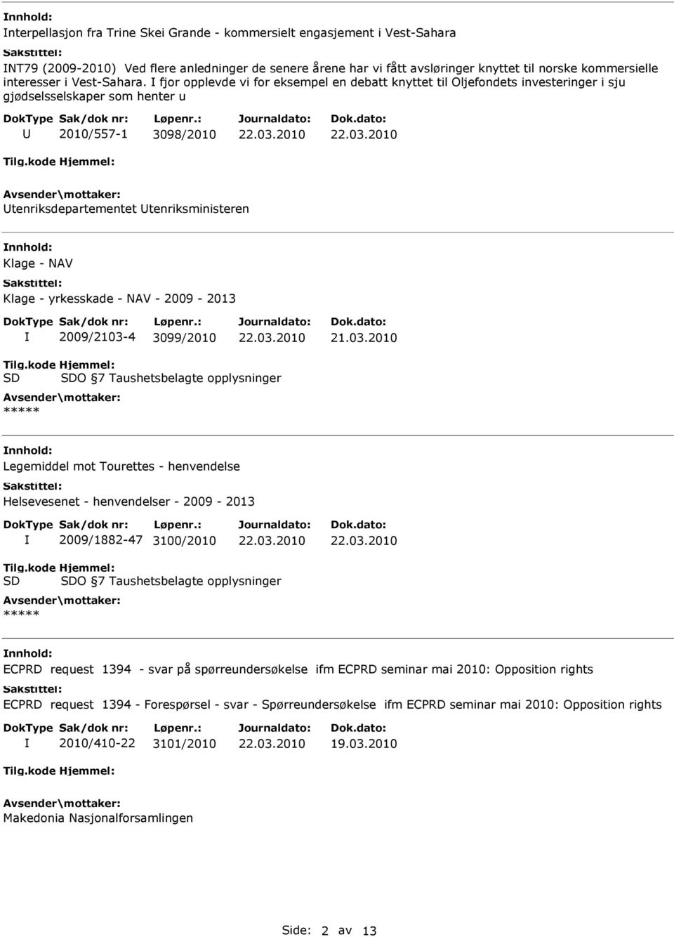 fjor opplevde vi for eksempel en debatt knyttet til Oljefondets investeringer i sju gjødselsselskaper som henter u 2010/557-1 3098/2010 tenriksdepartementet tenriksministeren Klage - NAV Klage -