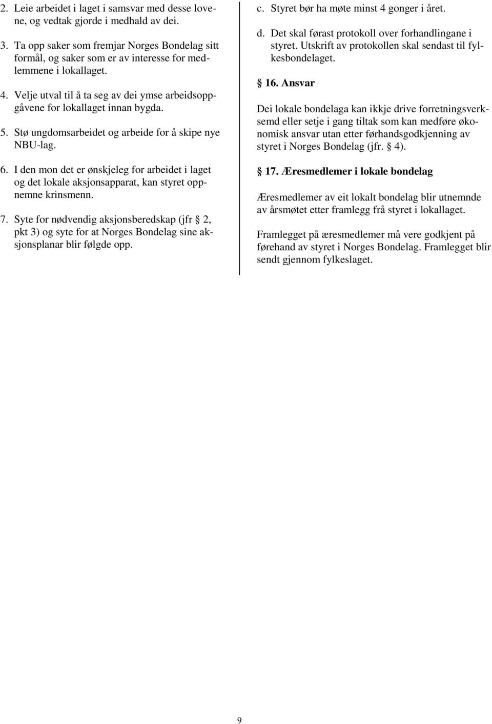 Stø ungdomsarbeidet og arbeide for å skipe nye NBU-lag. 6. I den mon det er ønskjeleg for arbeidet i laget og det lokale aksjonsapparat, kan styret oppnemne krinsmenn. 7.