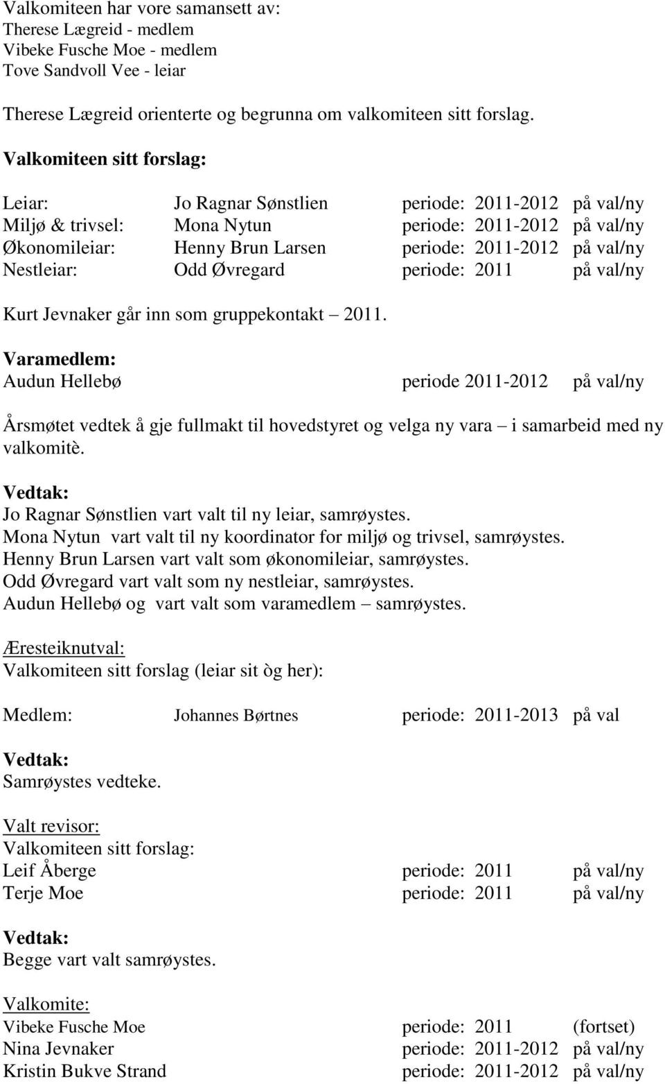 Nestleiar: Odd Øvregard periode: 2011 på val/ny Kurt Jevnaker går inn som gruppekontakt 2011.