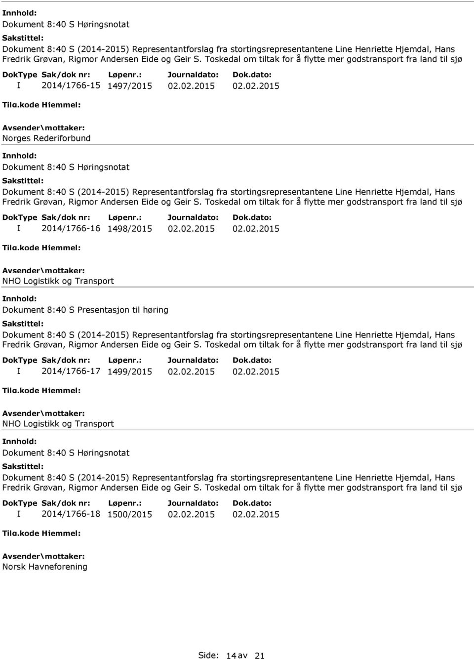 Dokument 8:40 S Presentasjon til høring 2014/1766-17 1499/2015 NHO Logistikk og Transport