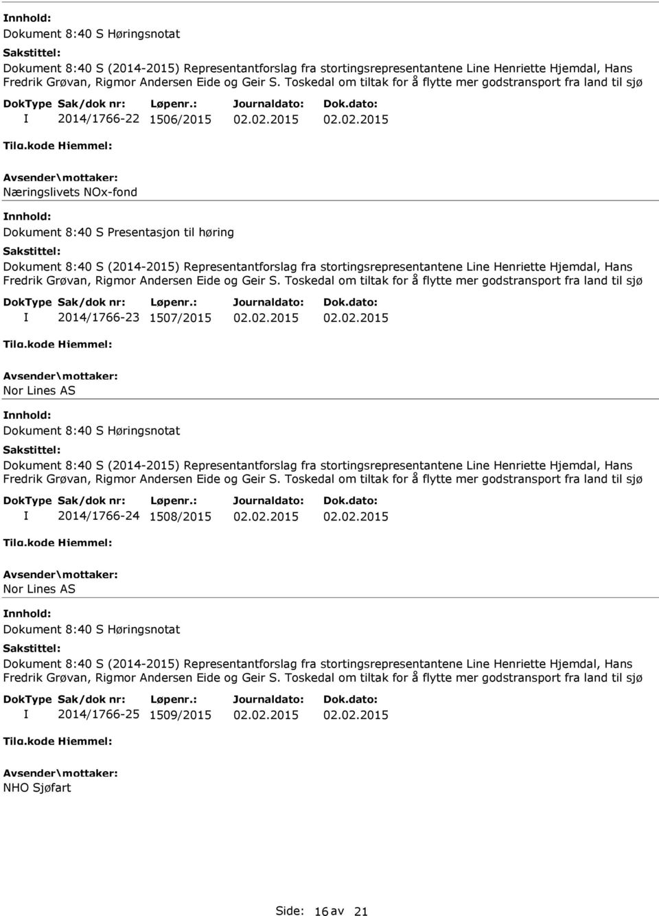 Nor Lines AS nnhold: Dokument 8:40 S Høringsnotat 2014/1766-24 1508/2015 Nor