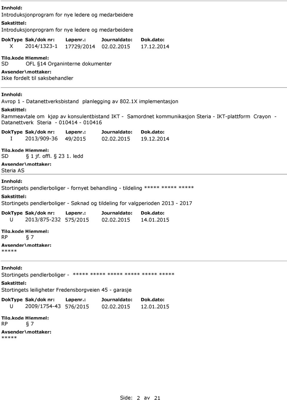 1 implementasjon Rammeavtale om kjøp av konsulentbistand KT - Samordnet kommunikasjon Steria - KT-plattform Crayon - Datanettverk Steria - 010414-010416 2013/909-36 49/2015 1 jf. offl. 23 1.