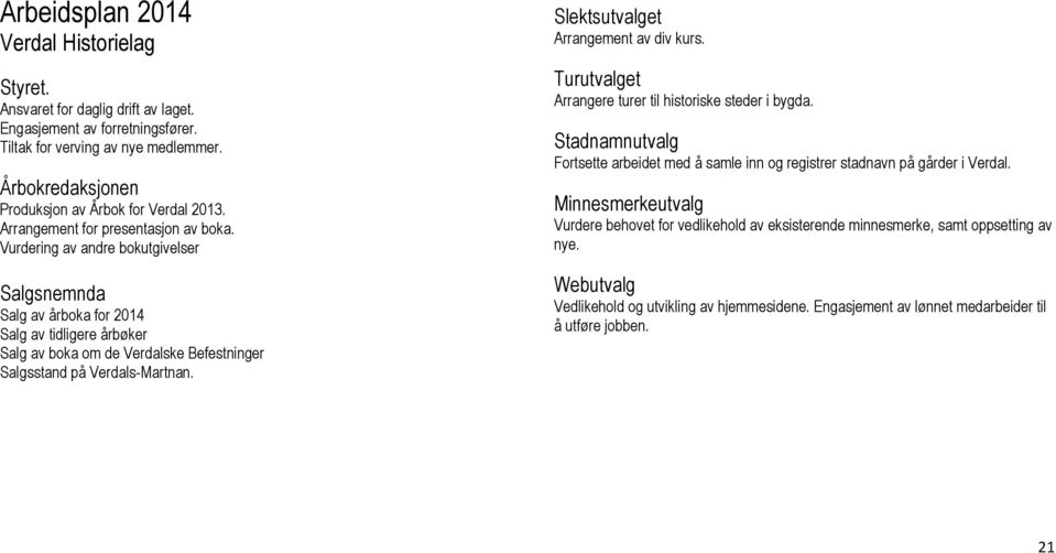 Vurdering av andre bokutgivelser Salgsnemnda Salg av årboka for 2014 Salg av tidligere årbøker Salg av boka om de Verdalske Befestninger Salgsstand på Verdals-Martnan.