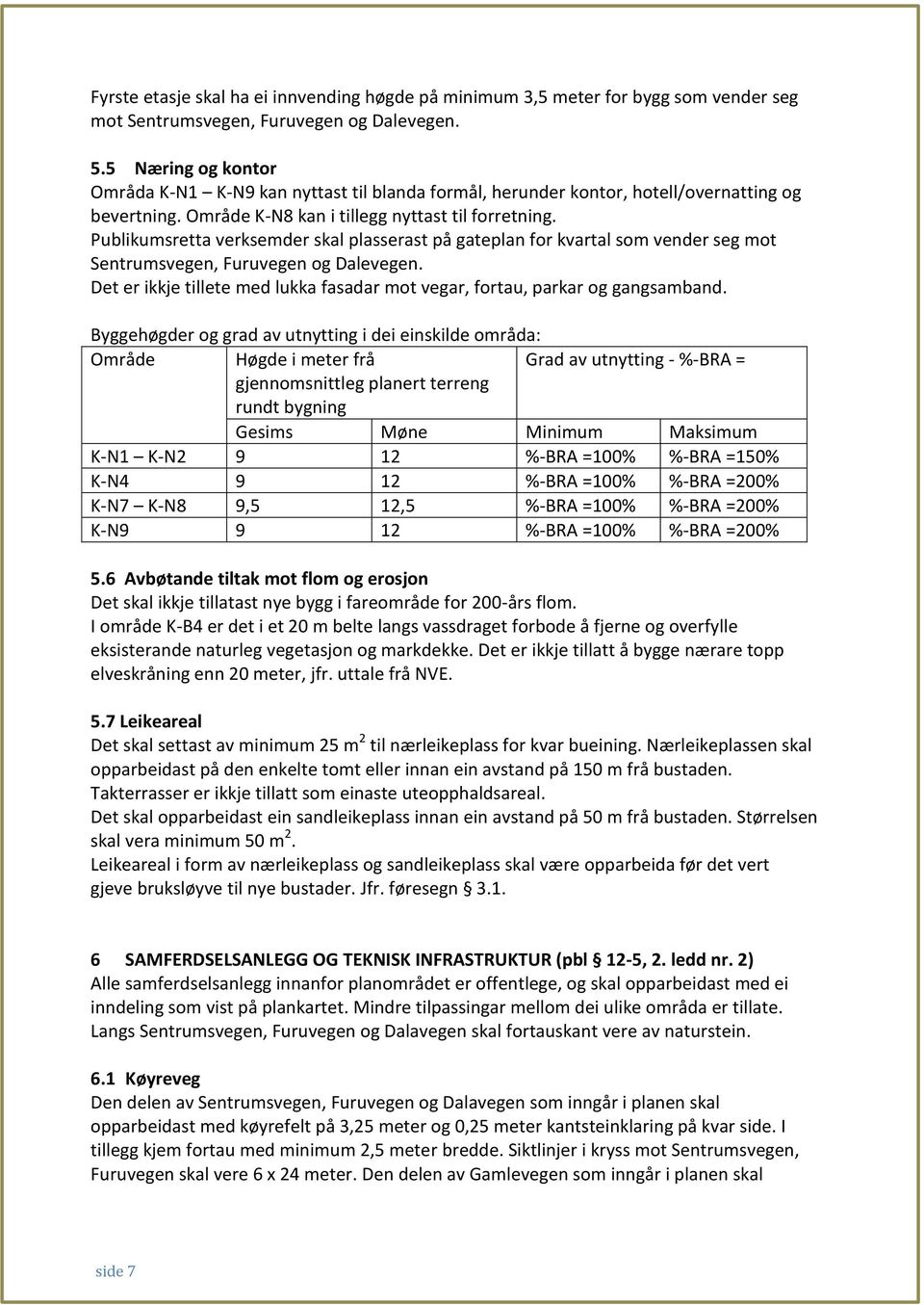 Publikumsretta verksemder skal plasserast på gateplan for kvartal som vender seg mot Sentrumsvegen, Furuvegen og Dalevegen.