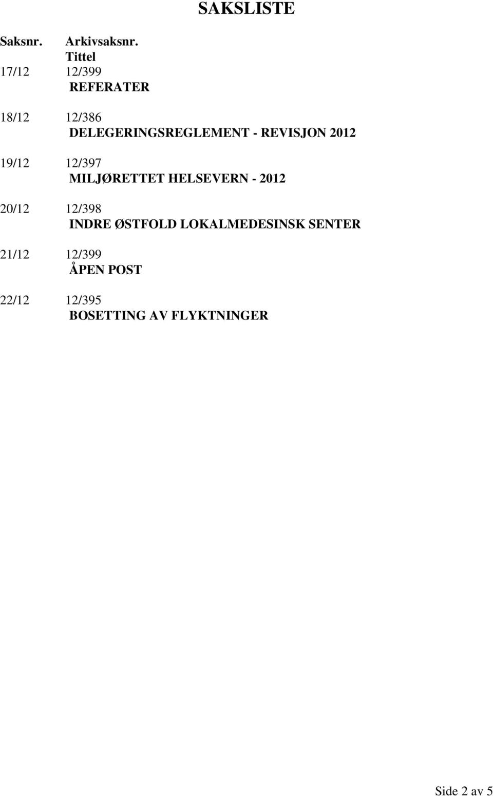 REVISJON 2012 19/12 12/397 MILJØRETTET HELSEVERN - 2012 20/12 12/398