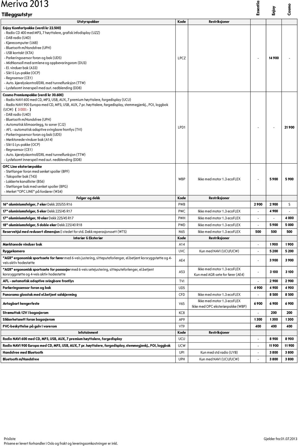 armlene og oppbevaringsrom (DU3) El. vinduer bak (A33) ikt & Lyspakke (OCP) Regnsensor (CE1) Auto. kjørelyskontroll/drl med tunnelfunksjon (TTW) Lysfølsomt innerspeil med aut.