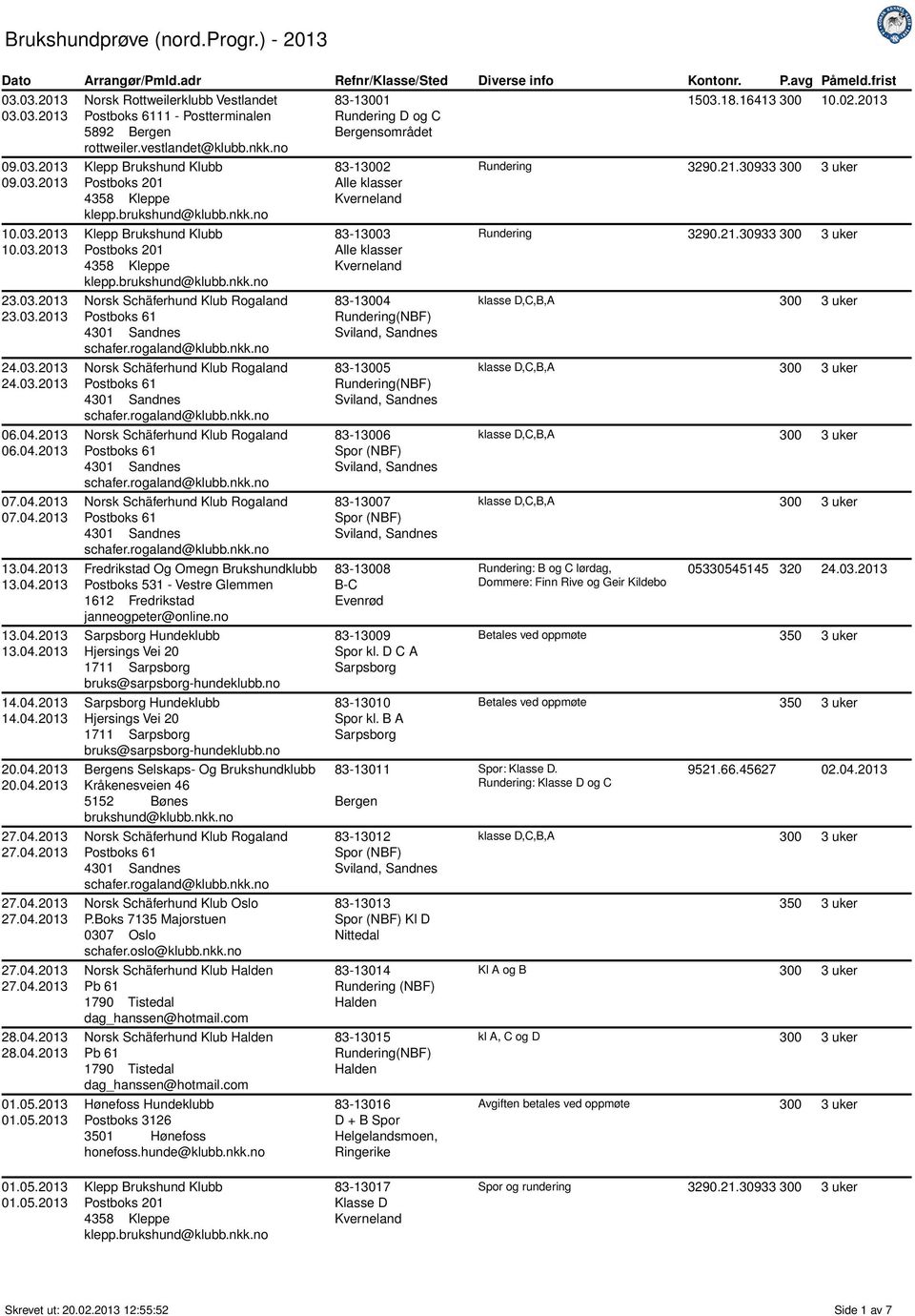 no Fredrikstad Og Omegn Brukshundklubb Postboks 531 - Vestre Glemmen 1612 Fredrikstad janneogpeter@online.no Bergens Selskaps- Og Brukshundklubb Kråkenesveien 46 5152 Bønes brukshund@klubb.nkk.