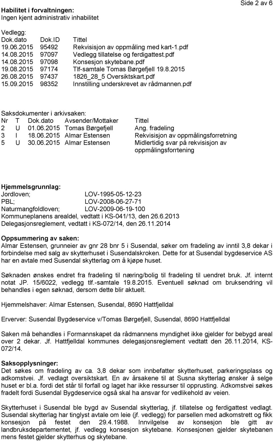 pdf Saksdokumenter i arkivsaken: Nr T Dok.dato Avsender/Mottaker Tittel 2 U 01.06.