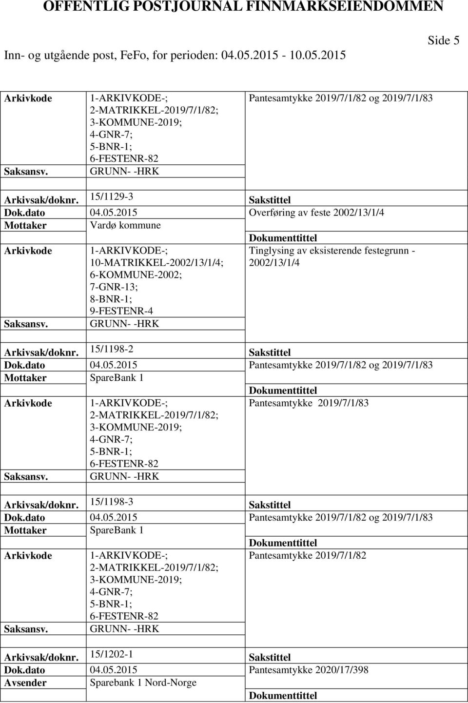 Arkivsak/doknr. 15/1198-2 Sakstittel Dok.dato 04.05.