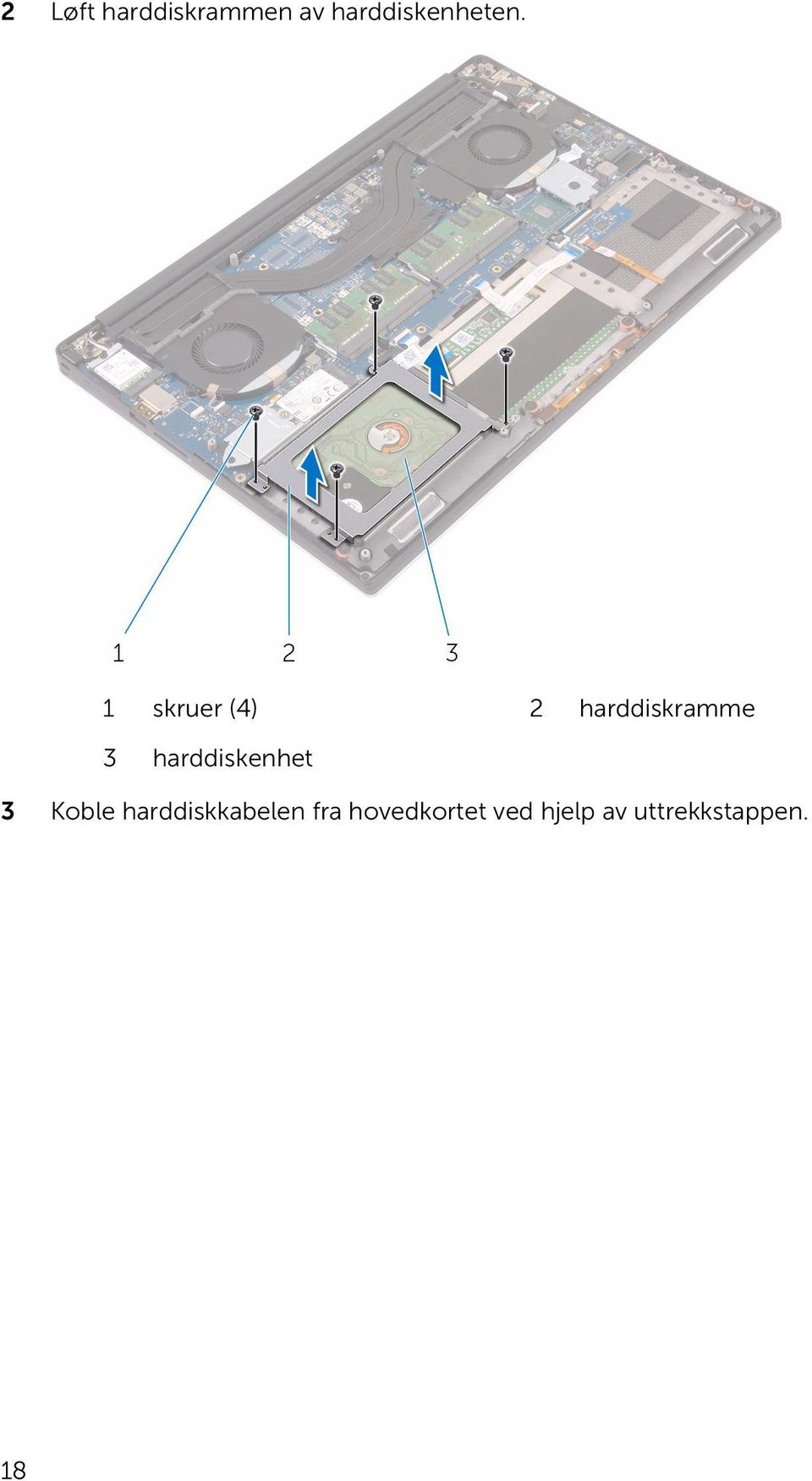 1 skruer (4) 2 harddiskramme 3