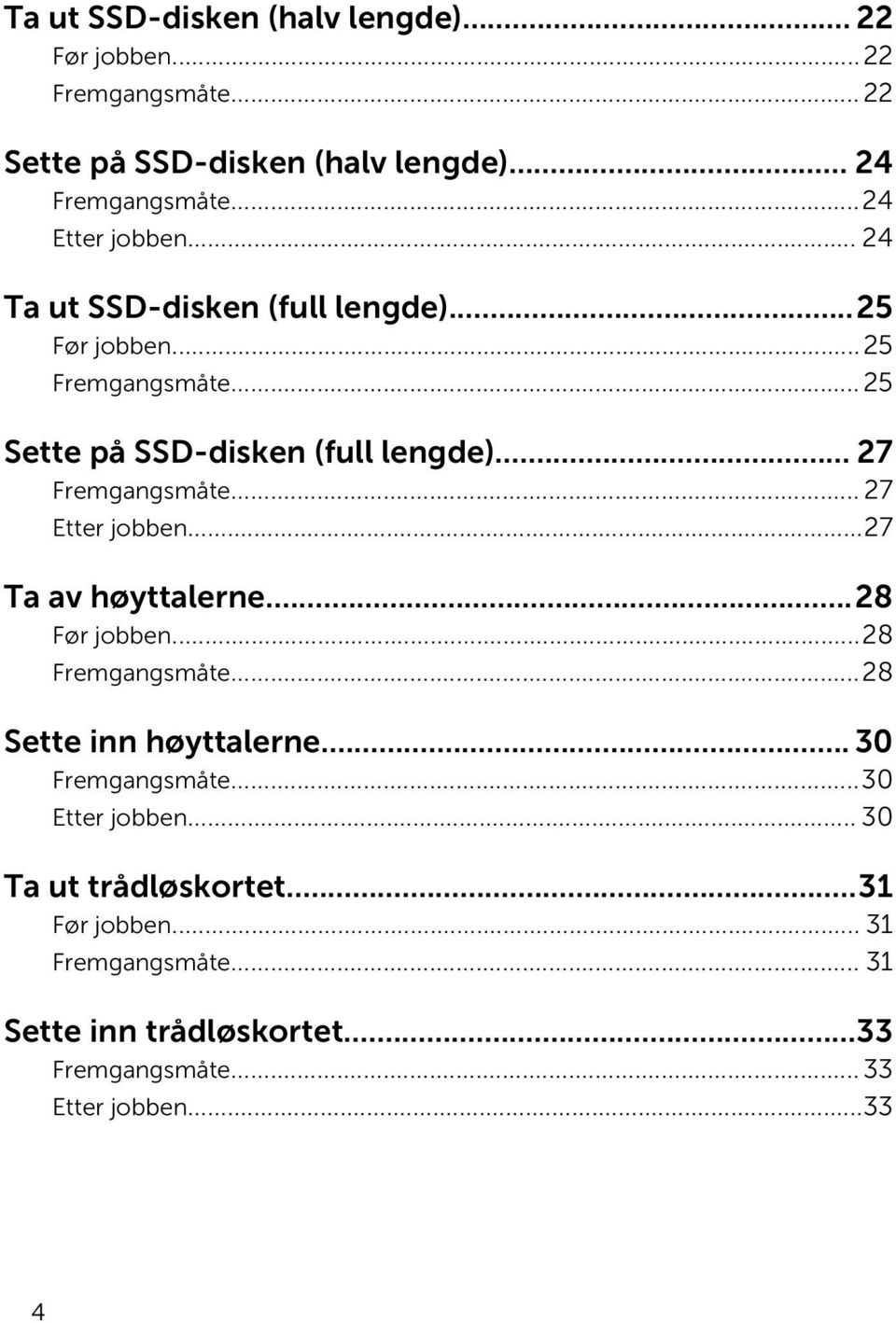 .. 27 Fremgangsmåte... 27 Etter jobben...27 Ta av høyttalerne...28 Før jobben...28 Fremgangsmåte...28 Sette inn høyttalerne.