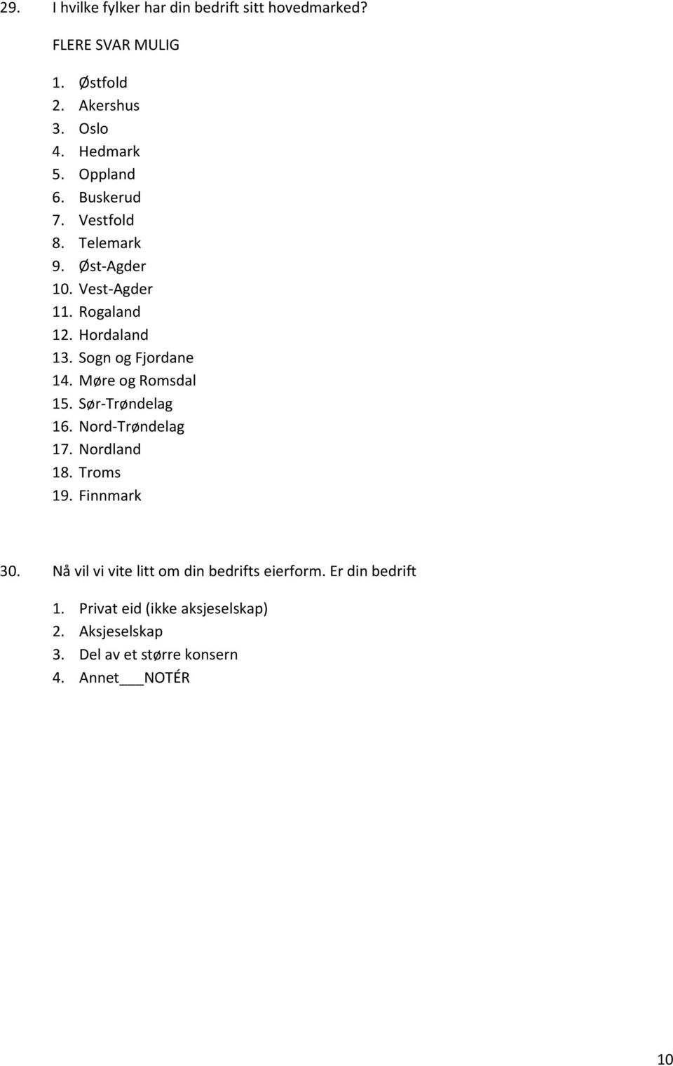 Møre og Romsdal 15. Sør-Trøndelag 16. Nord-Trøndelag 17. Nordland 18. Troms 19. Finnmark 30.