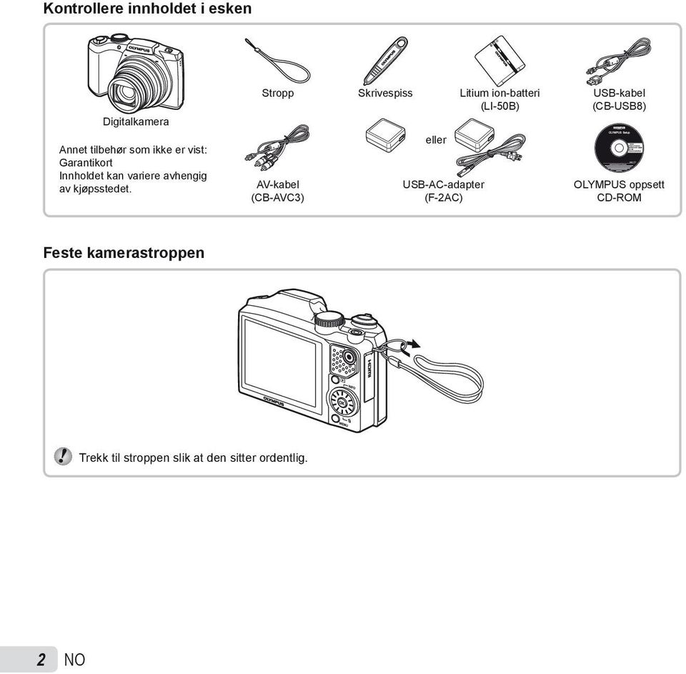 Stropp Skrivespiss Litium ion-batteri (LI-50B) AV-kabel (CB-AVC3) eller USB-AC-adapter