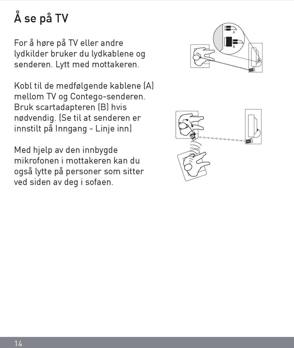 Bruk scartadapteren (B) hvis nødvendig.