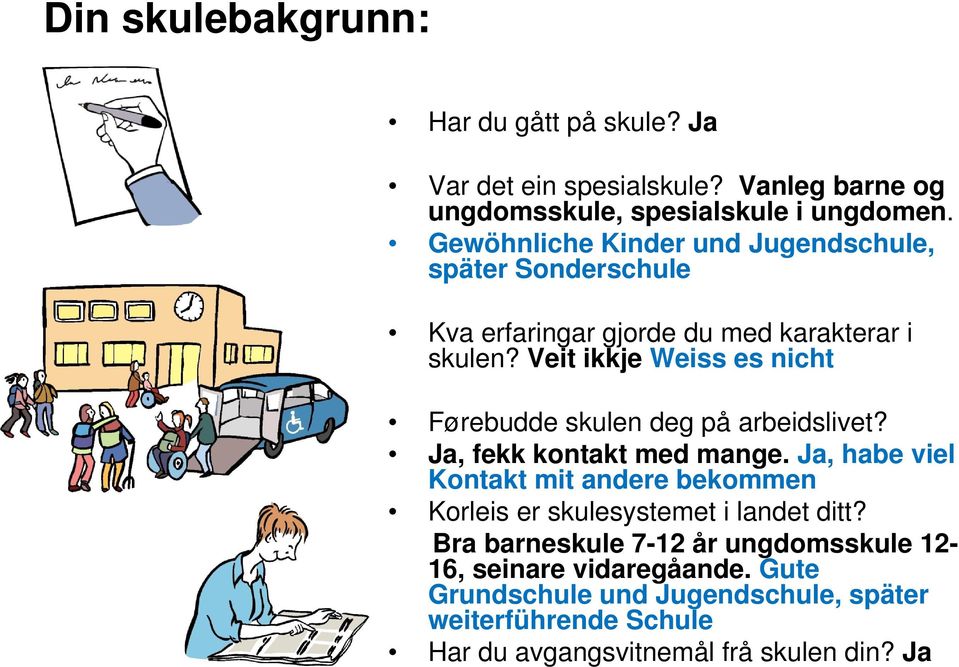 Veit ikkje Weiss es nicht Førebudde skulen deg på arbeidslivet? Ja, fekk kontakt med mange.