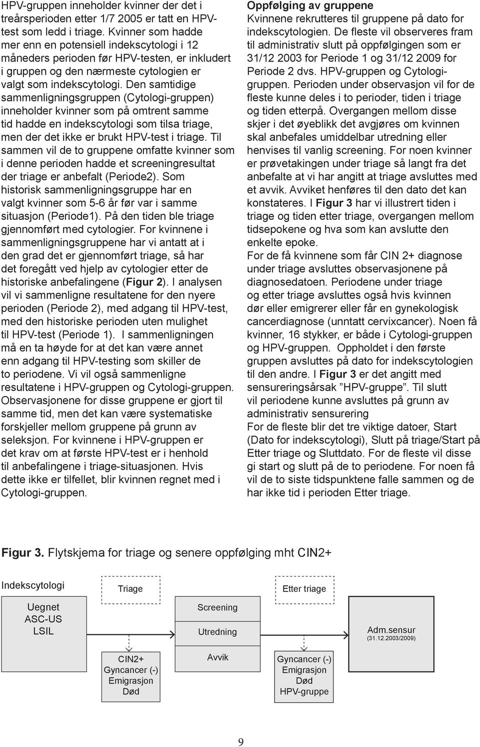 Den samtidige sammenligningsgruppen (Cytologi-gruppen) inneholder kvinner som på omtrent samme tid hadde en indekscytologi som tilsa triage, men der det ikke er brukt HPV-test i triage.