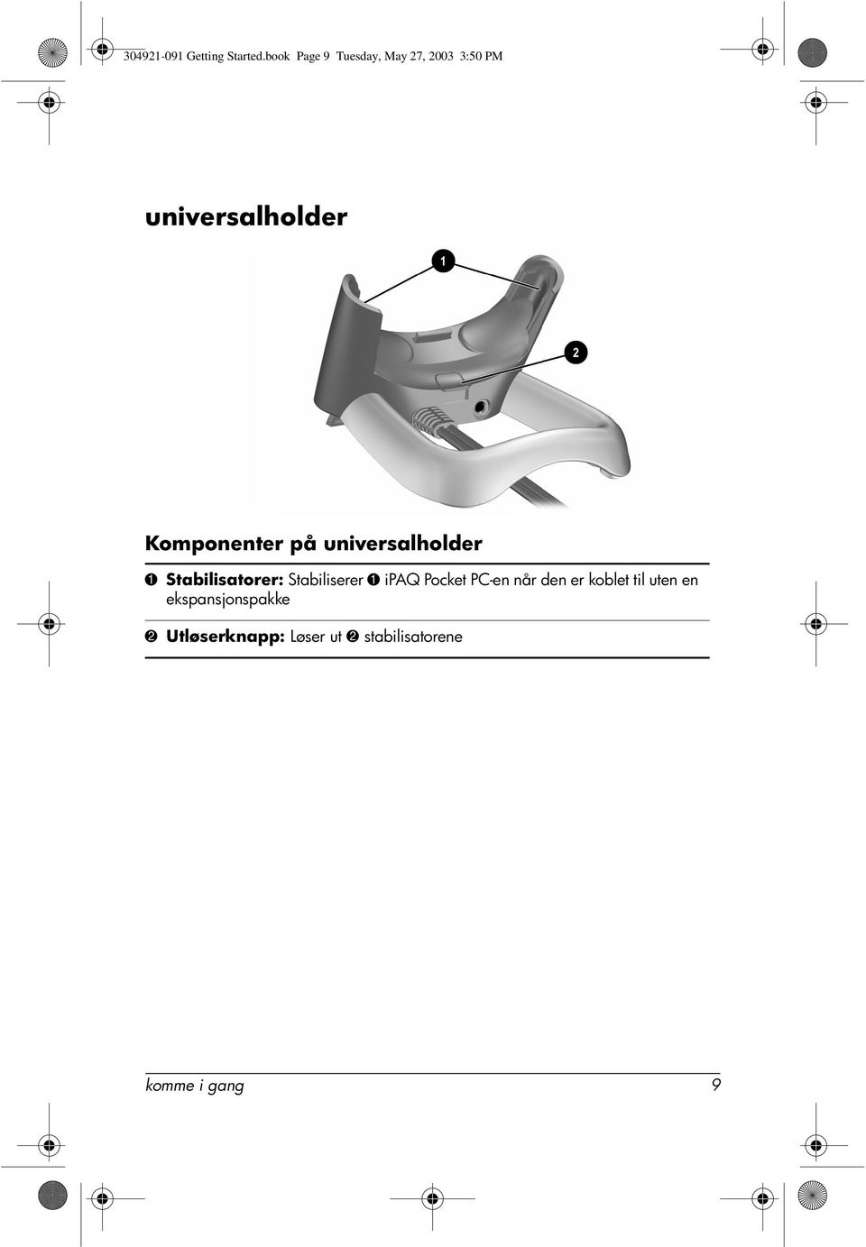 Komponenter på universalholder 1 Stabilisatorer: Stabiliserer 1