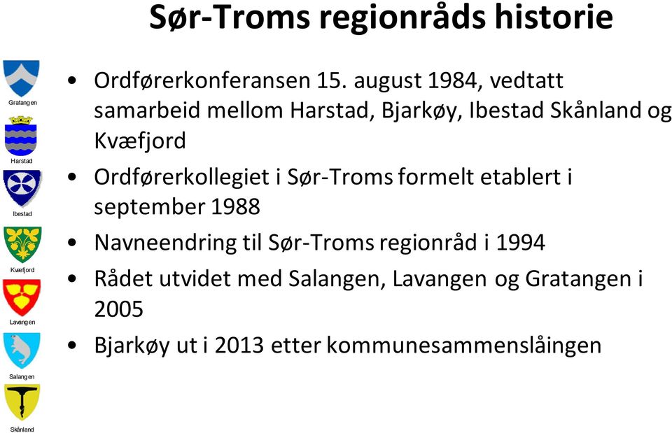 Sør-Troms formelt etablert i september 1988 Navneendring til Sør-Troms
