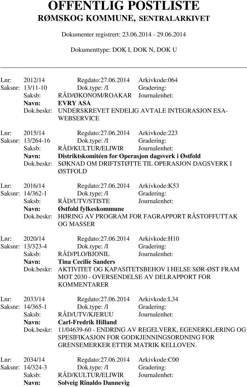 2014 Arkivkode:K53 Saksnr: 14/362-1 Dok.type: /I Gradering: Østfold fylkeskommune Dok.beskr: HØRING AV PROGRAM FOR FAGRAPPORT RÅSTOFFUTTAK OG MASSER Lnr: 2020/14 Regdato:27.06.