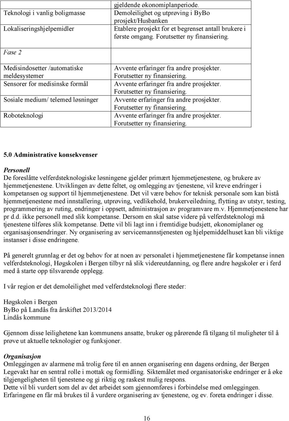 Fase 2 Medisindosetter /automatiske meldesystemer Sensorer for medisinske formål Sosiale medium/ telemed løsninger Roboteknologi Avvente erfaringer fra andre prosjekter. Forutsetter ny finansiering.