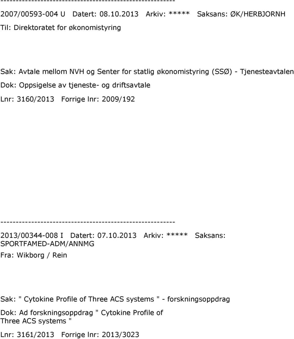 (SSØ) - Tjenesteavtalen Dok: Oppsigelse av tjeneste- og driftsavtale Lnr: 3160/2013 Forrige lnr: 2009/192 2013/00344-008 I Datert: 07.