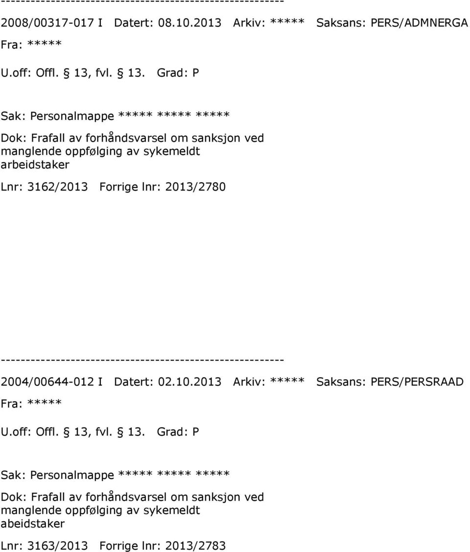 Grad: P Sak: Personalmappe ***** ***** ***** Dok: Frafall av forhåndsvarsel om sanksjon ved manglende oppfølging av sykemeldt arbeidstaker