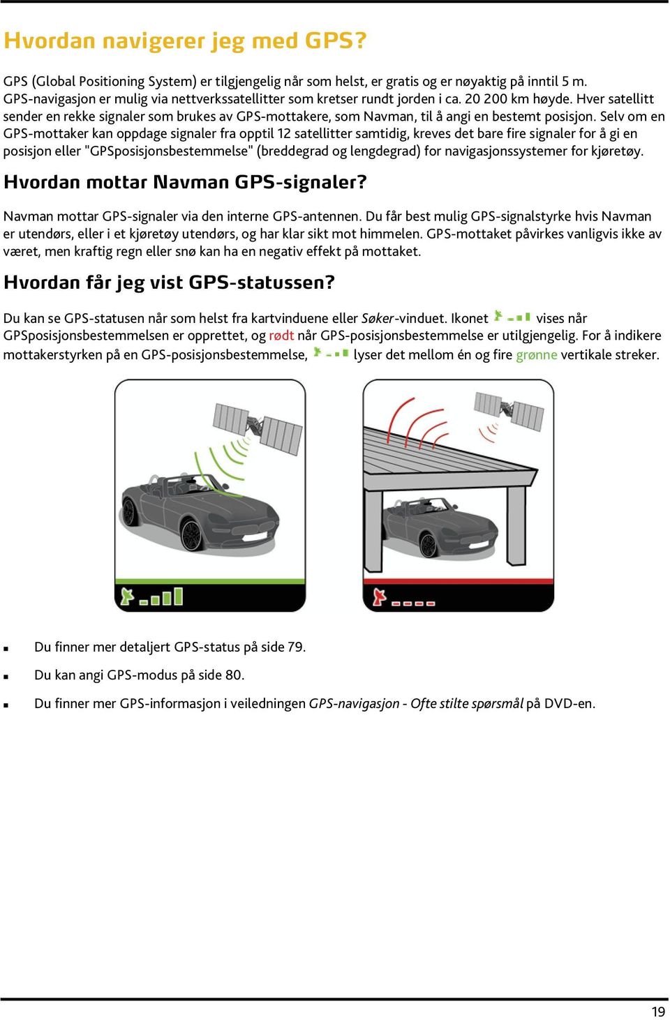 Hver satellitt sender en rekke signaler som brukes av GPS-mottakere, som Navman, til å angi en bestemt posisjon.