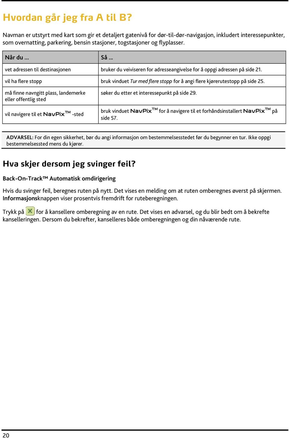 .. vet adressen til destinasjonen bruker du veiviseren for adresseangivelse for å oppgi adressen på side 21.