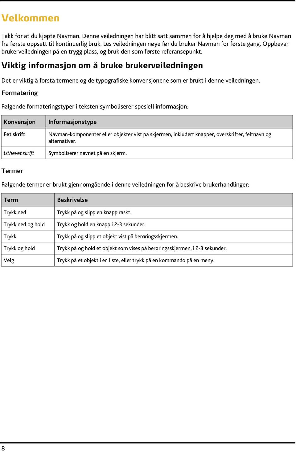 Viktig informasjon om å bruke brukerveiledningen Det er viktig å forstå termene og de typografiske konvensjonene som er brukt i denne veiledningen.