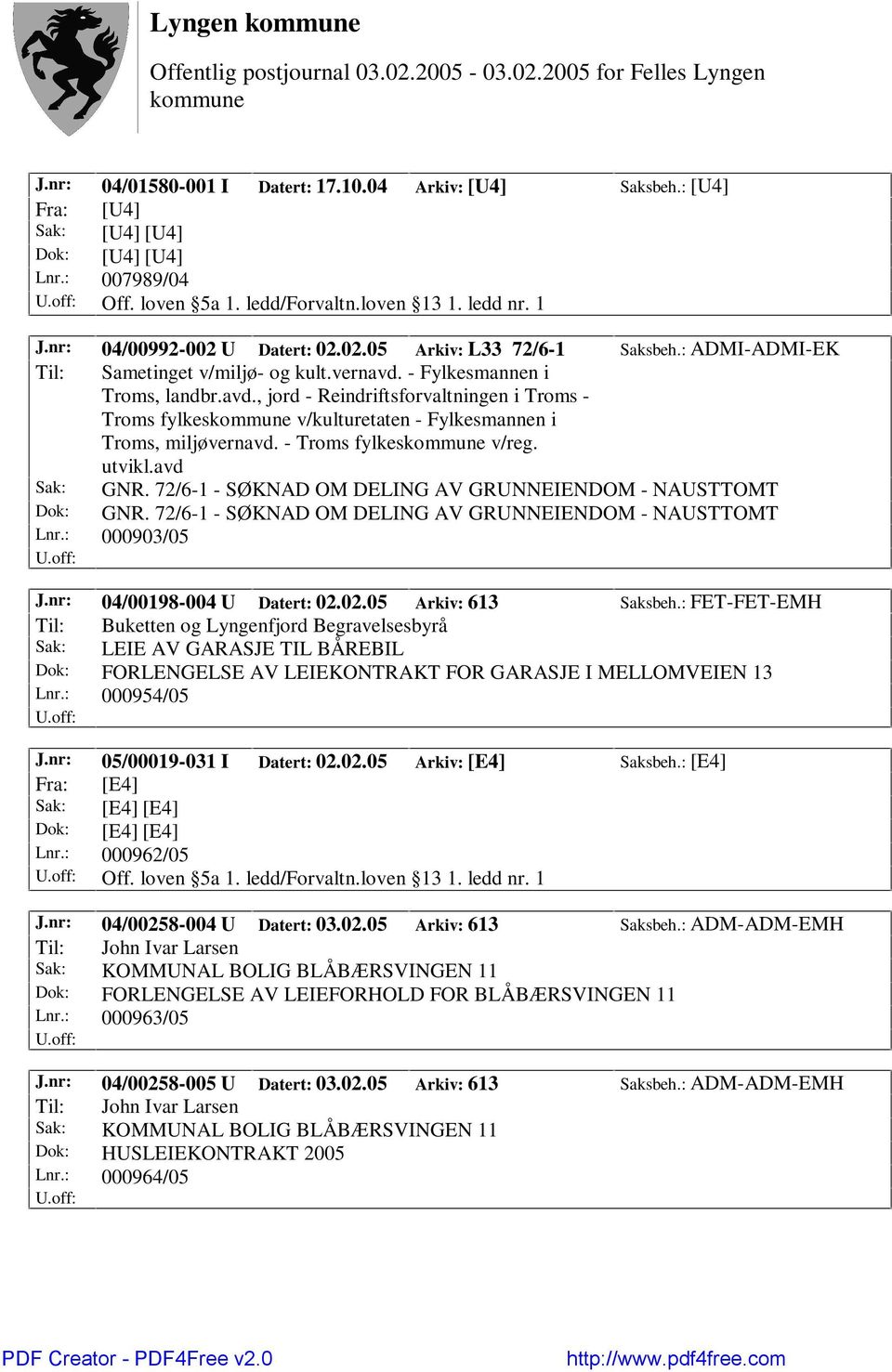 - Fylkesmannen i Troms, landbr.avd., jord - Reindriftsforvaltningen i Troms - Troms fylkes v/kulturetaten - Fylkesmannen i Troms, miljøvernavd. - Troms fylkes v/reg. utvikl.avd Sak: GNR.