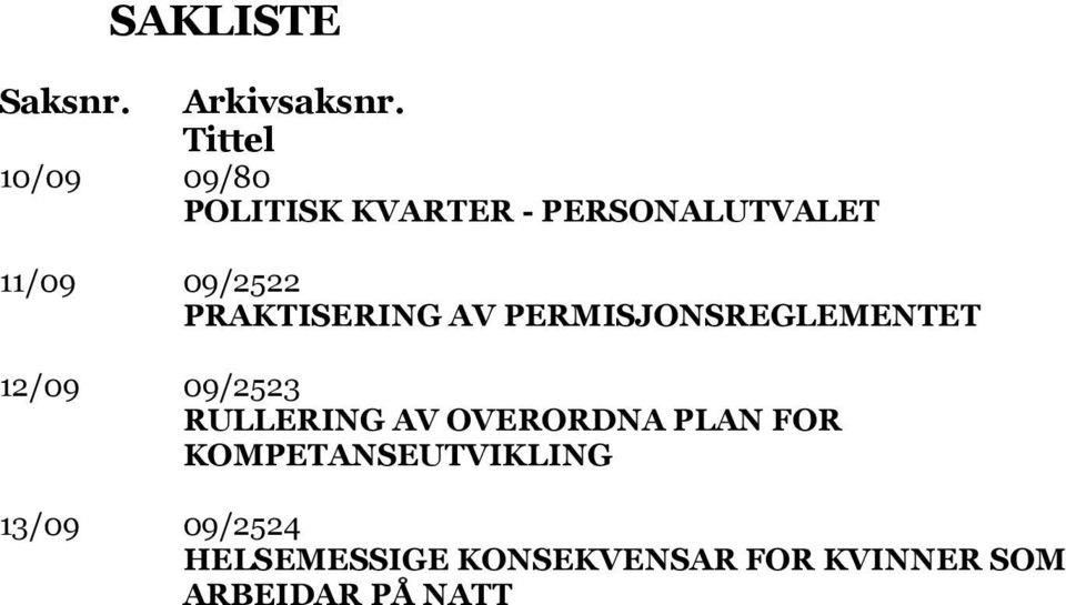 PRAKTISERING AV PERMISJONSREGLEMENTET 12/09 09/2523 RULLERING AV