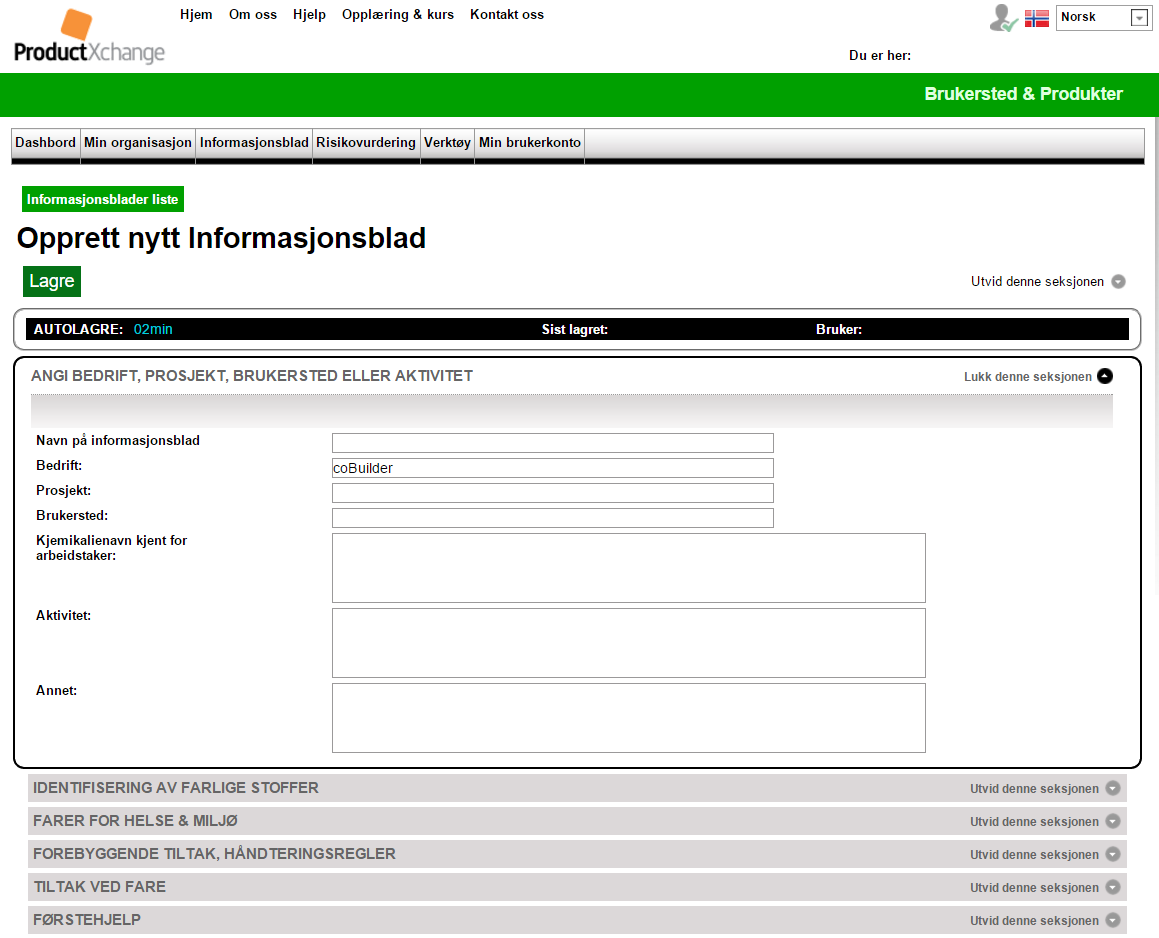 Informasjonsblad (2) Fyll inn alle felt Trykk på pilen