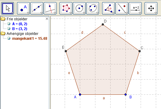 Regulære mangekanter med GeoGebra Du skal tegne en regulær mangekant. Klikk på Vis og bruk venstretasten til å huke av for Rutenett og Algebrafelt. Fjern ev.