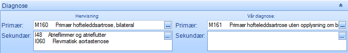 1.2.1.2 Diagnose: I «Serier» kan man fylle inn «henvisende diagnose» og «vår-diagnose» til den den aktuelle pasienten.