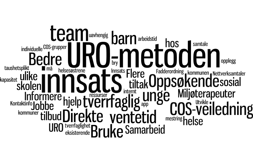 Ordsky fra dialogkonferanse med ansatte høsten 2016 Tiltak Minimum 10 ansatte gjennomfører trenerutdanningen "Å ta opp uro" Utvikle forpliktende modell for handlinger ved URO (1.