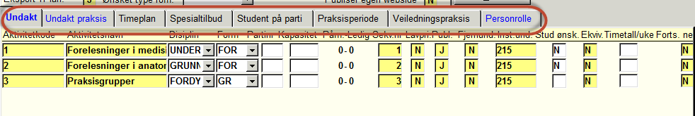 Kun høy søkning Forts. neste sem. Samkjøres (Emne) Gjelder for emner med påmeldingstype SØKNAD og angir om aktiviteten kun åpnes for opptak dersom det er høy søkning på emnet totalt sett.