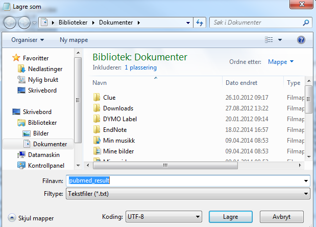 Lagre importfila 1. Når du har trykket på export-knappen i databasen (Create file (PubMed), Export Citation(s) (Ovid), får du opp en dialogboks nederst i nettleseren. Velg Åpne i dialogboksen. 2.