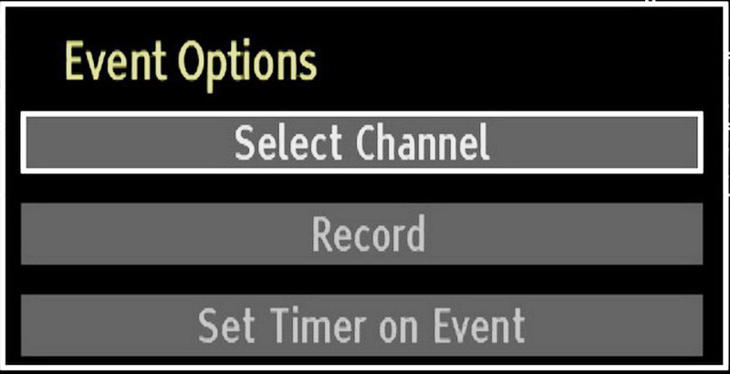Green button (Next day): Displays the programmes of the next day. Yellow button (Zoom): Expands programme information. Blue button (Filter): Views filtering options.