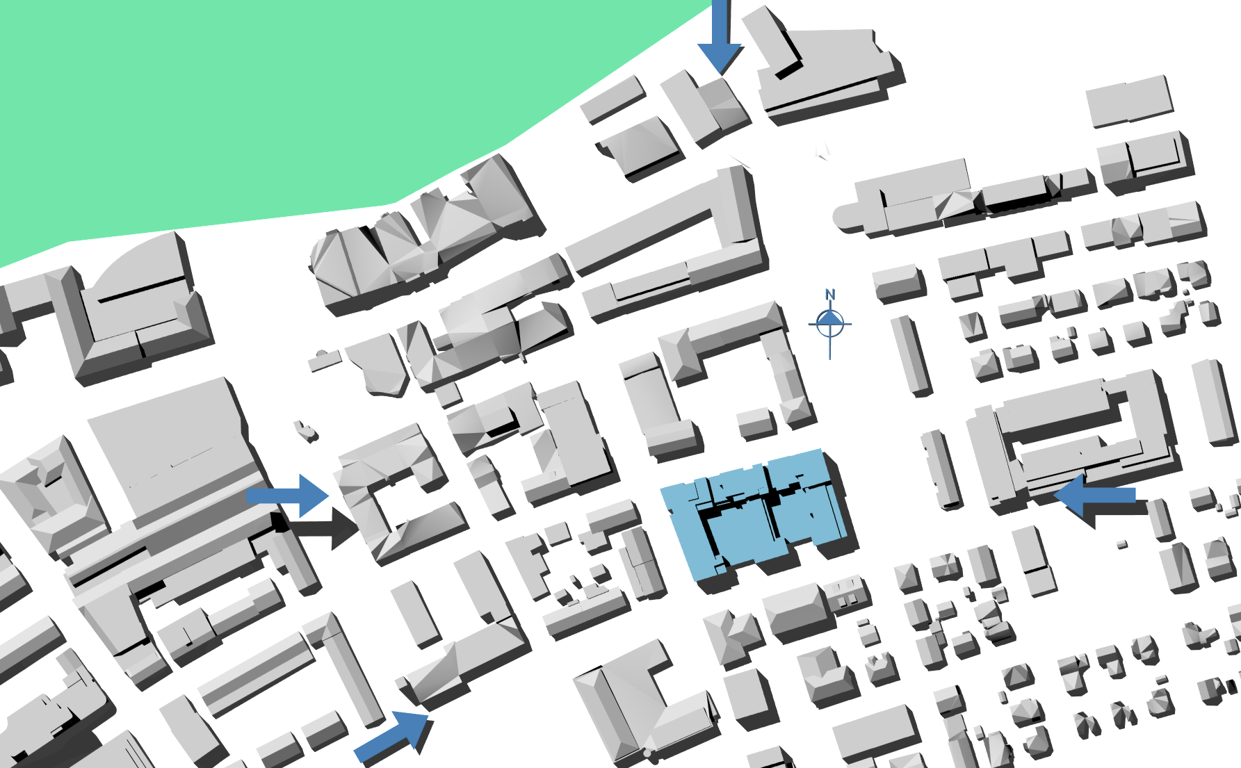 3D modell av arkitektur og terreng 3D modell av Kvartal 30 med omliggende bygninger og