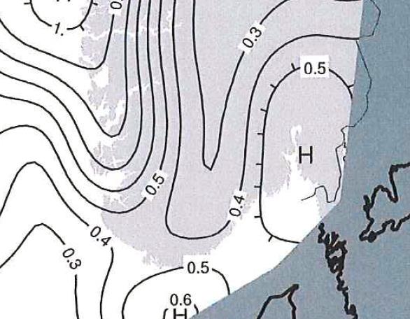 Grunntype klasser ved vurdering av seismisk påvirkning, Eurocode 8. Tab. 1 Fig. 3. Seismiske soner i Sør Norge, fra Eurocode 8.