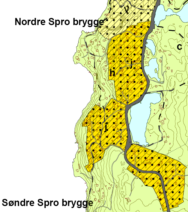 Figur 4: Utsnitt av kommuneplanens arealdel for Spro.