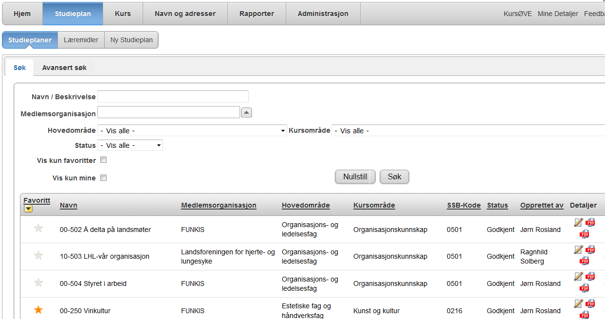 KursAdmin Veiledning 2 for Kursarrangører Studieplaner - opprette kurs 2 Oppgaver/rettigheter Søk i