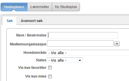 Favoritt Studieplaner som du ofte bruker, kan du merke som dine favoritter ved å klikke på- /aktivisere stjerne-symbolet foran studieplannummeret.