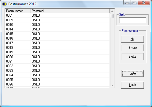 Hogia Lønn AS side 27 RAPPORTER NY RAPPORT: POSTNUMMERLISTE Du kan få ut en liste over alle postnummer som er mulig å velge i HogiaLønn.